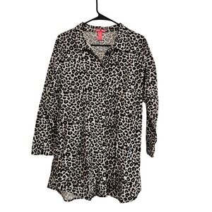 MIX & CO Leopard Print Button Down Shirt Dress Long Sleeve Casual Size Medium